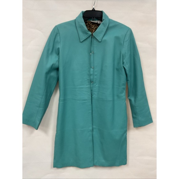 Vintage Newport News Turquoise Teal Color,Genuine Leather Jacket,  Size M - Picture 2 of 5